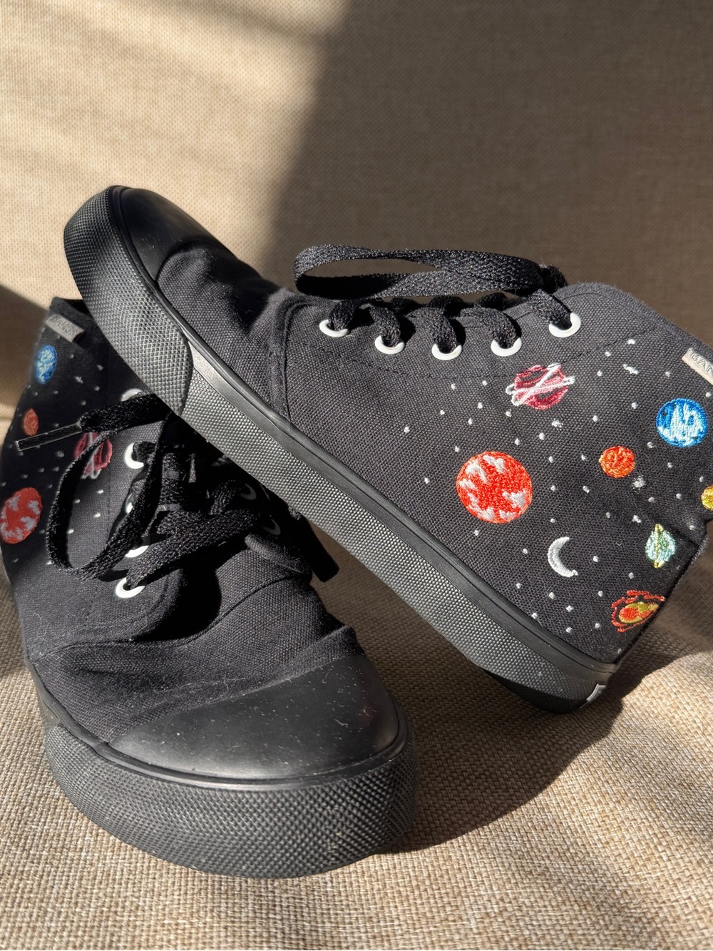 Black High-Top Sneakers with Colorful Planet Embroidery